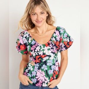 Old Navy Waist Defined V Neck Floral Print Blouse Top Size Large Petite